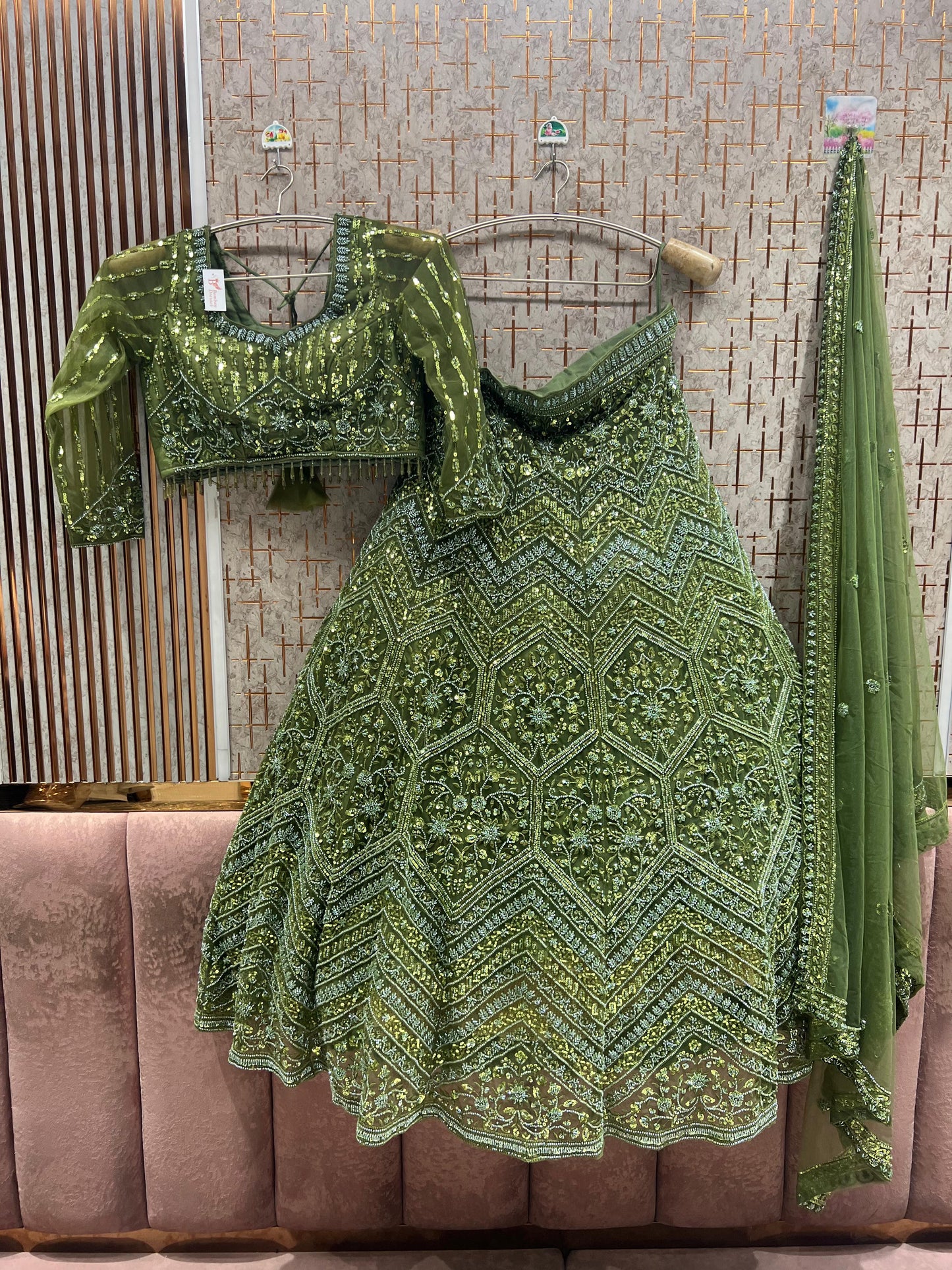 Green on Green Monotone Crop Top Lehenga