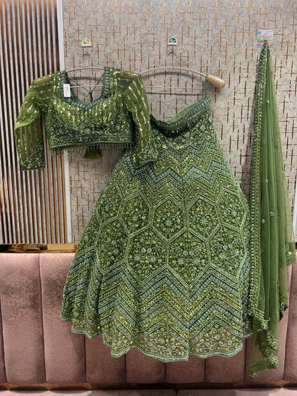 Green on Green Monotone Crop Top Lehenga