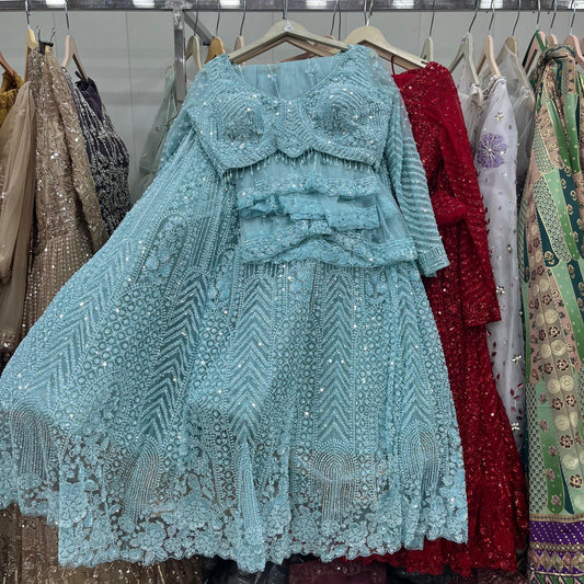 Sky Blue On Blue Monotone Crop Top lehenga