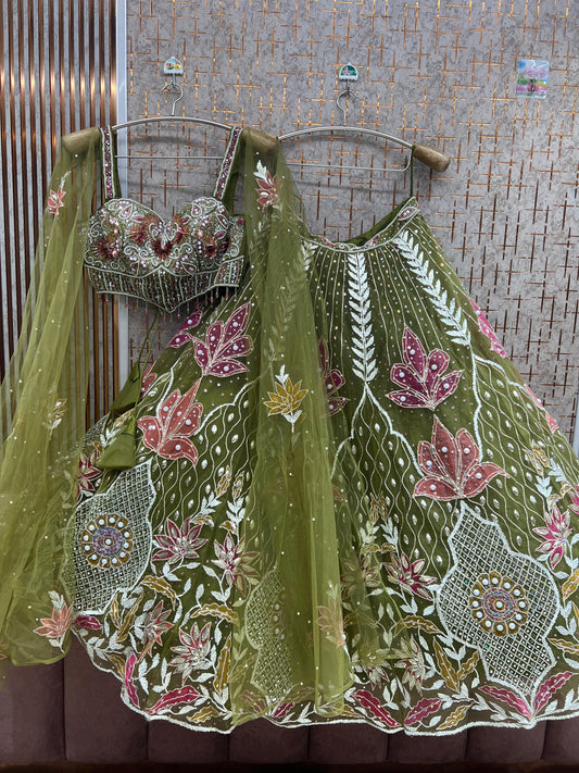 Green Pdp crop top Lehenga