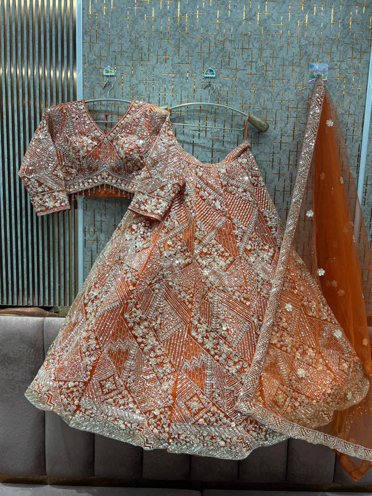 Majestic Rust Orange crop top Lehenga