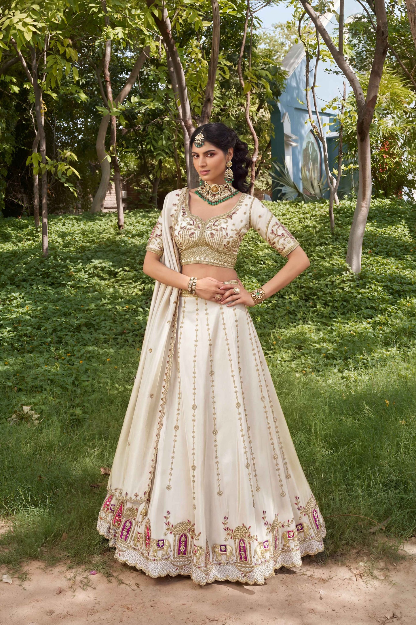 White Tissue Fabric Bead Work Lehenga 1139