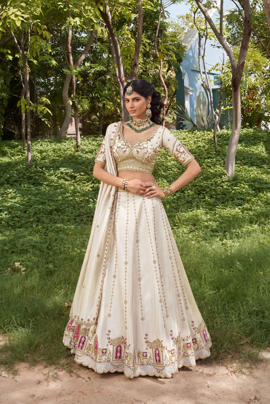 White Tissue Fabric Bead Work Lehenga 1139