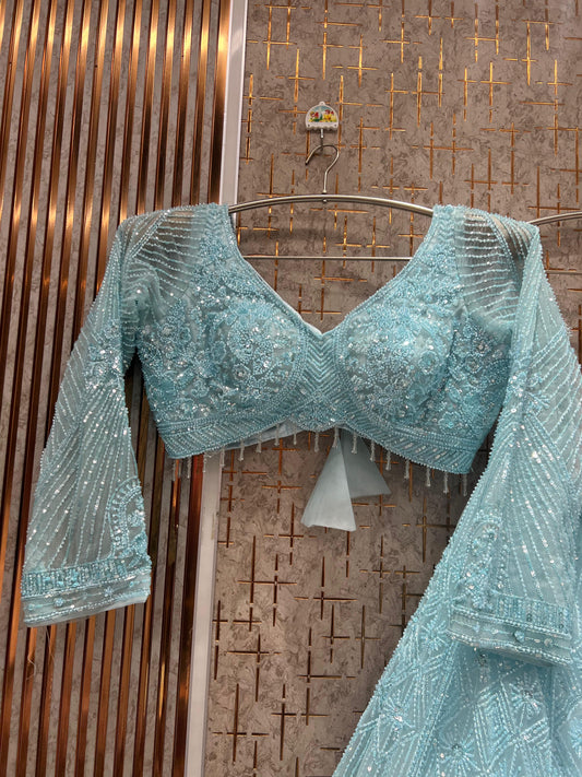 Glamorous Blue crop top Lehenga