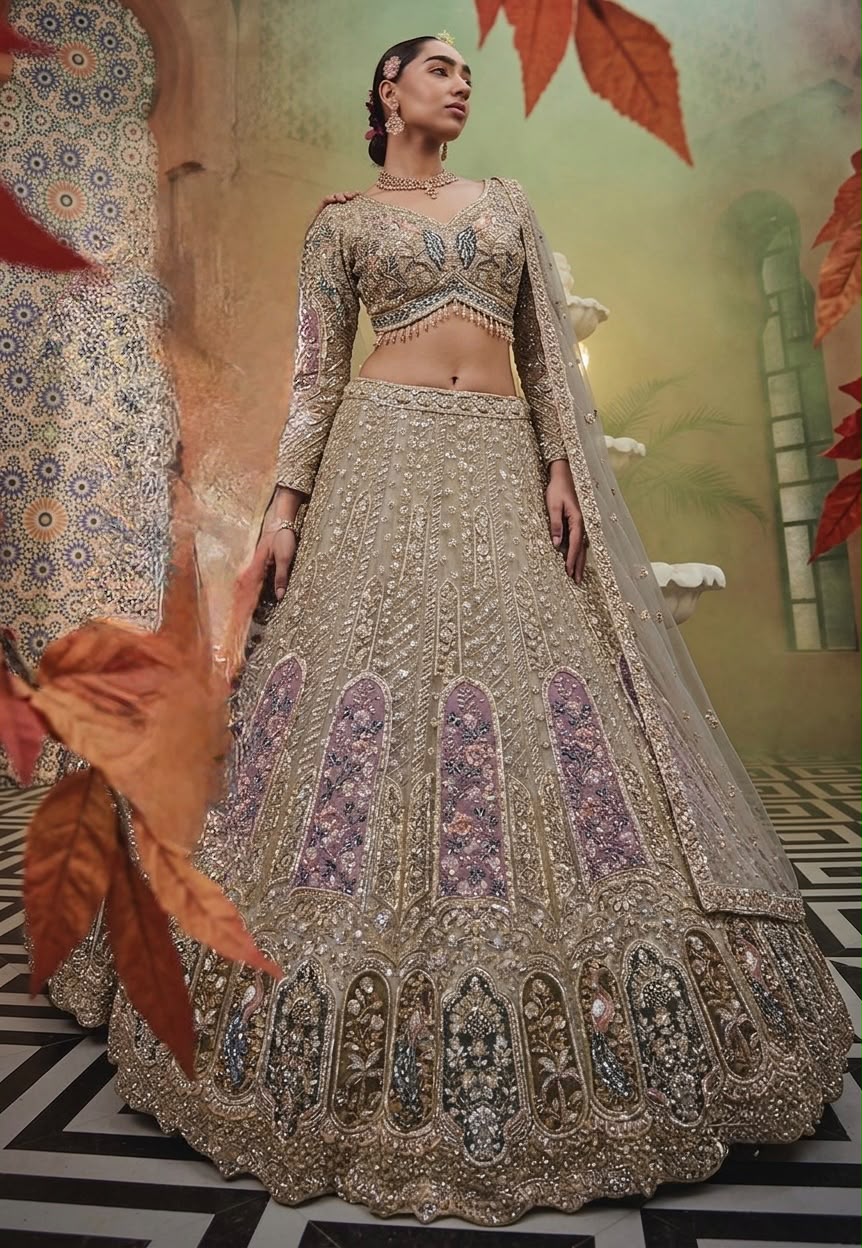 White Blue Crop Top Lehenga - Shopping World