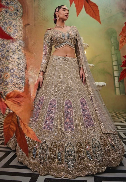 White Blue Crop Top Lehenga - Shopping World