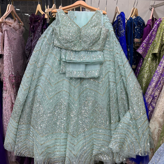 Sky Blue Green crop Top Lehenga