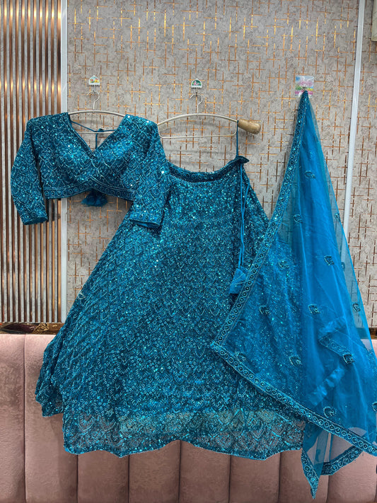 Lovely Blue on Blue Monotone Crop Top Lehenga