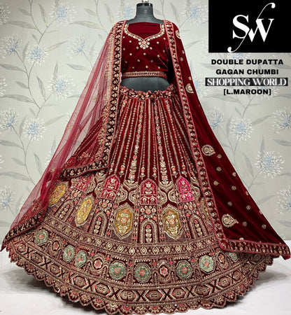 Amazing dark maroon Velvet bridal Lehenga