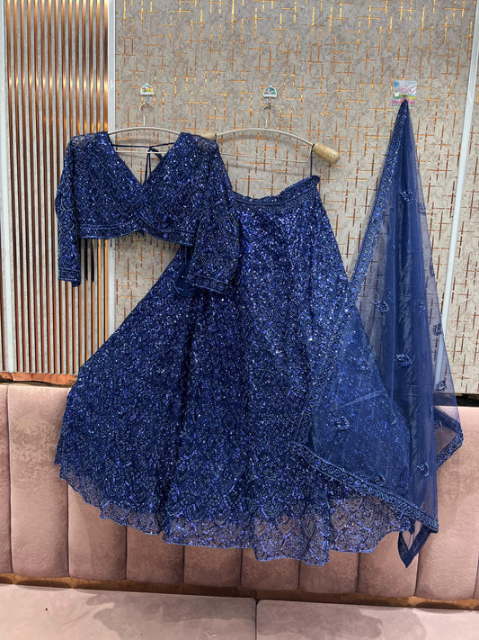 Blue on Blue Monotone Crop top Lehenga