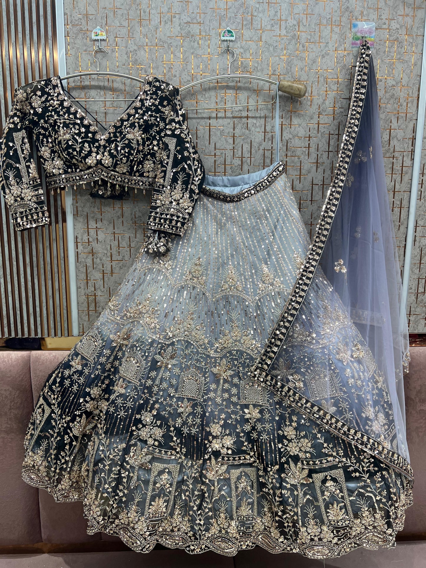 Double Shade Ready to wear Black Blue crop top Lehenga - Shopping World