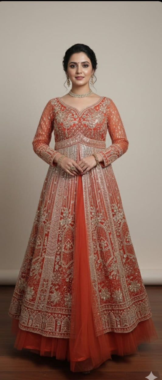 Beautiful Rust Orange Farshi garara muslim Bride Special Indo Dress