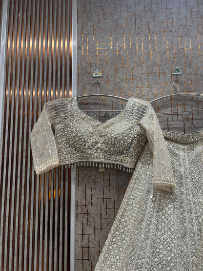 Light Beige Golden Crop Top Lehenga