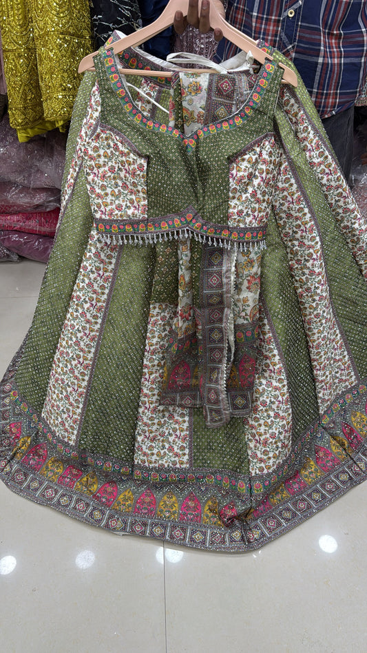 White Green Double Shade Crop Top Lehenga