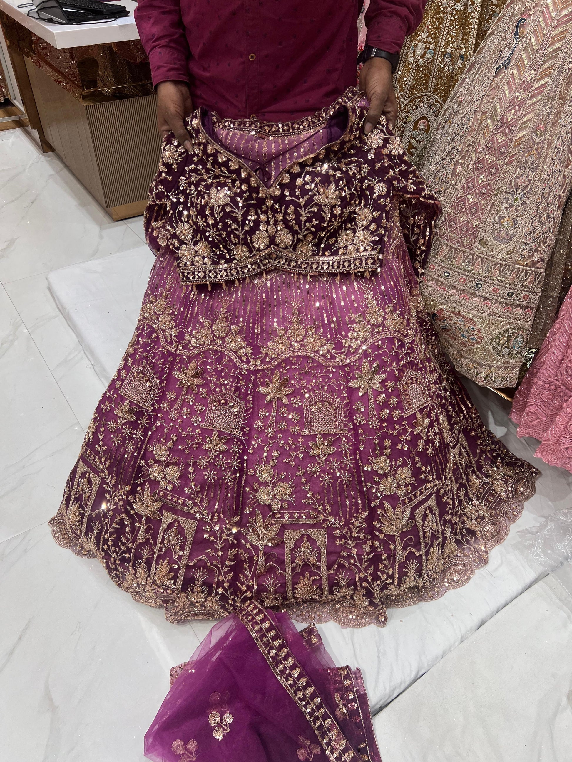 Hot pink Double Shade Crop Top Lehenga - Shopping World