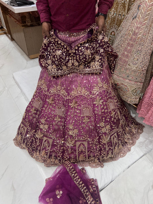 Hot pink Double Shade Crop Top Lehenga - Shopping World