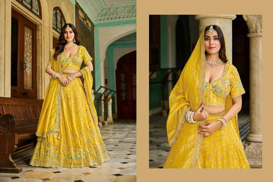 Delightful Multicolour Green Crop Top Lehenga