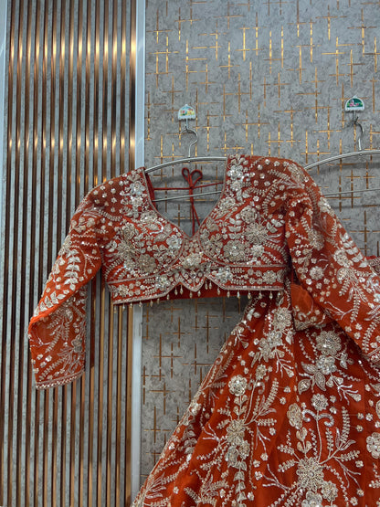Rust Orange Crop Top Lehenga - Shopping World