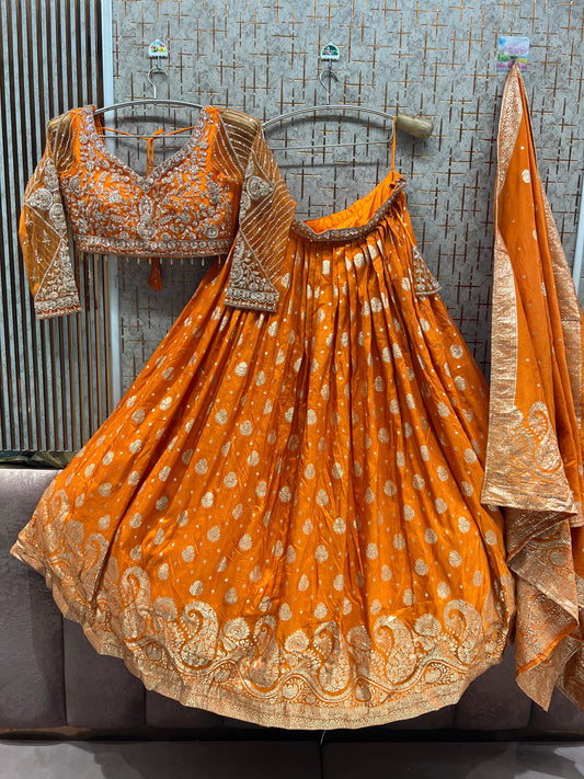 Rust Orange Crop Top Lehenga