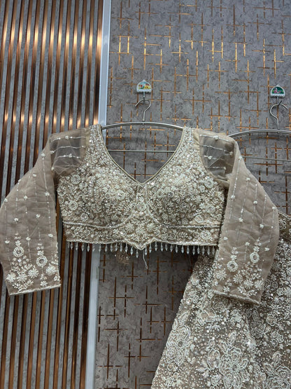 Peach Floral Crop Top Lehenga