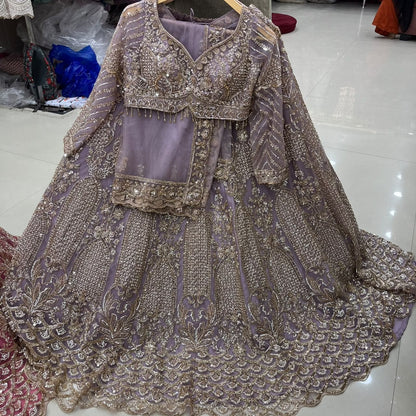 Lavender Big Flare Crop Top Lehenga