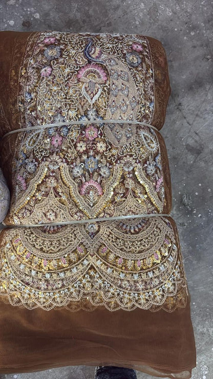 Viral peacock golden pink crop top Lehenga