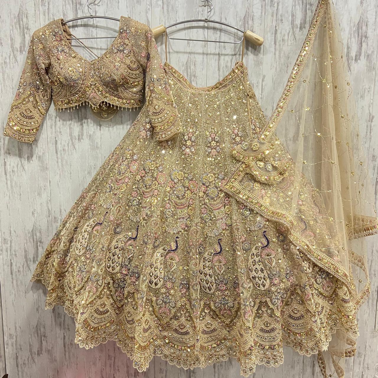 Viral peacock golden pink crop top Lehenga