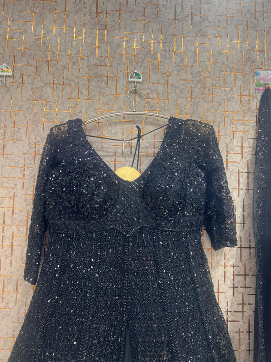 Black long peplum Dress Farshi Gaharara Dress Special