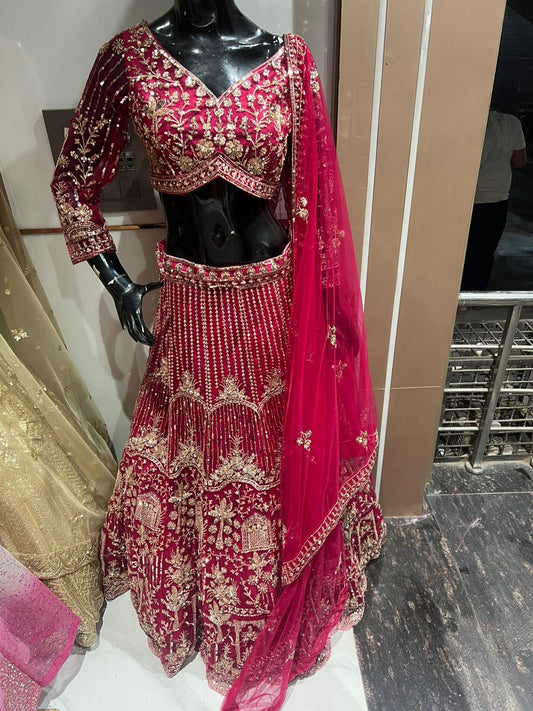 Hot Pink crop top Lehenga - Shopping World