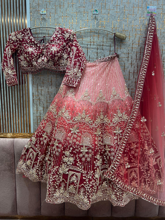 Amazing Pink Double Shade Crop top Lehenga