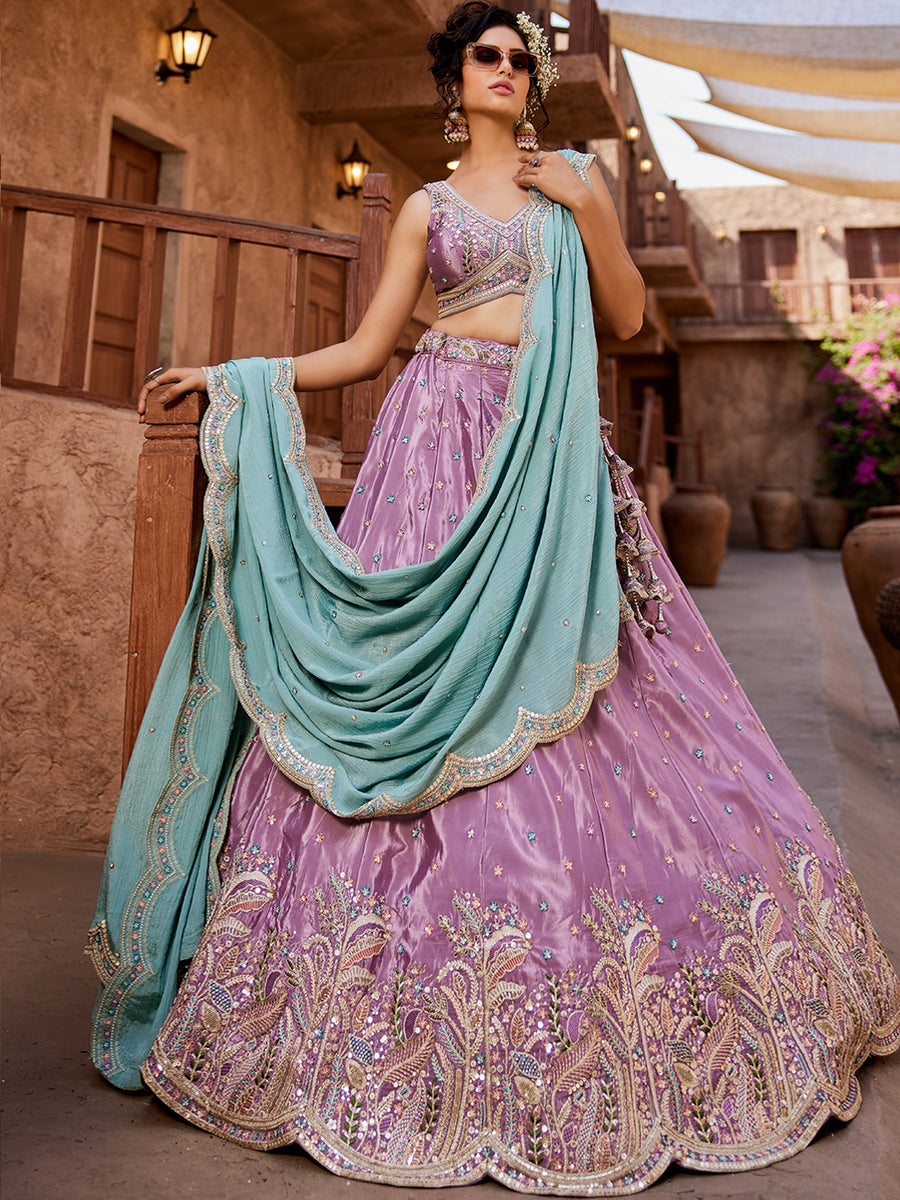 Satin Silk pink Fabric Sequins embroidery Semi-Stitched Lehenga choli & Dupatta lehenga
