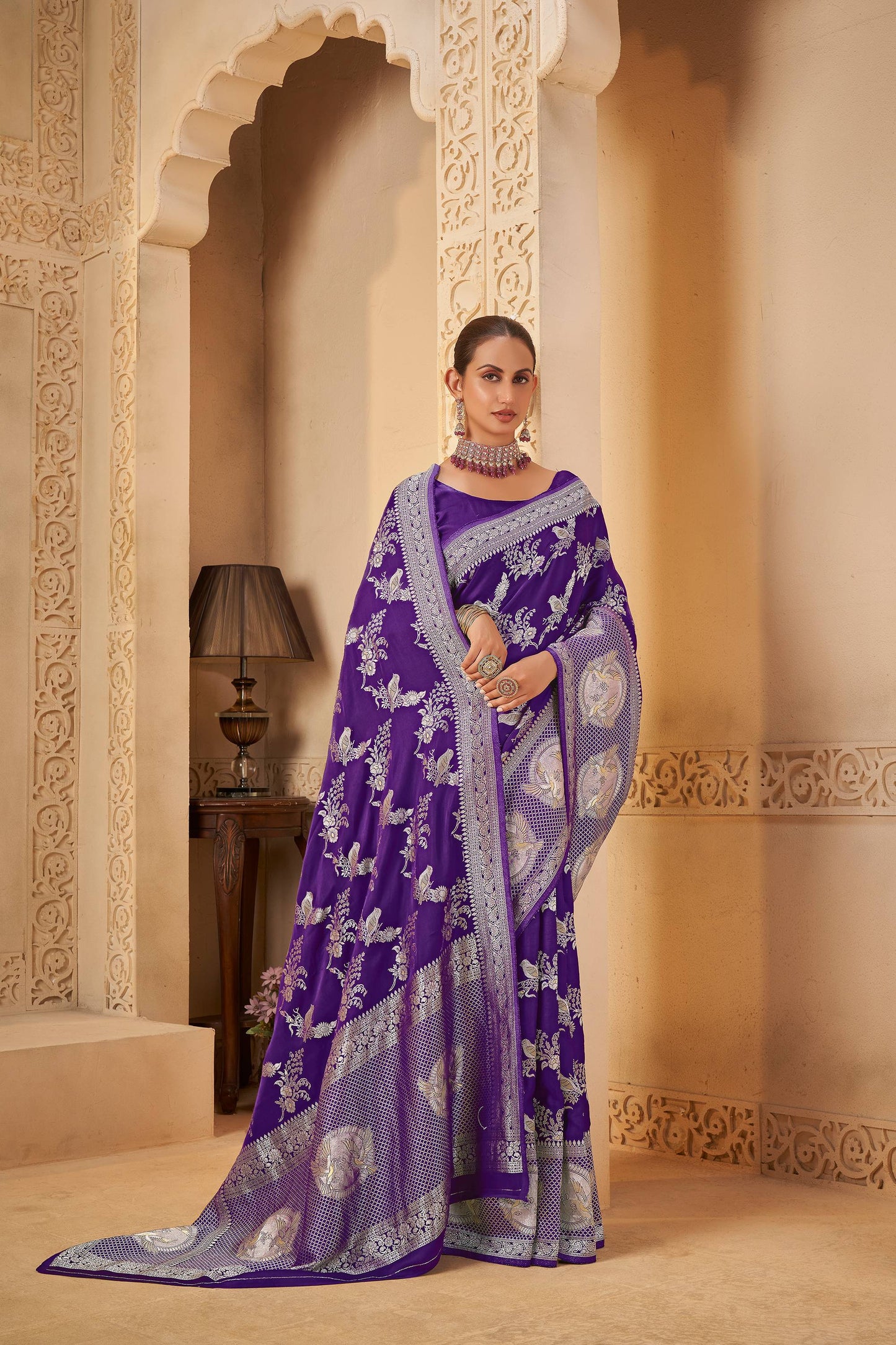 Purple Mashru Silk Saree 6025
