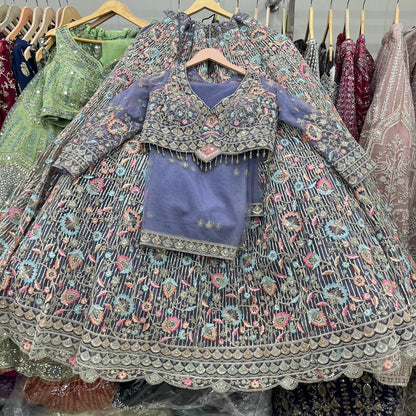Blue Crop Top Lehenga