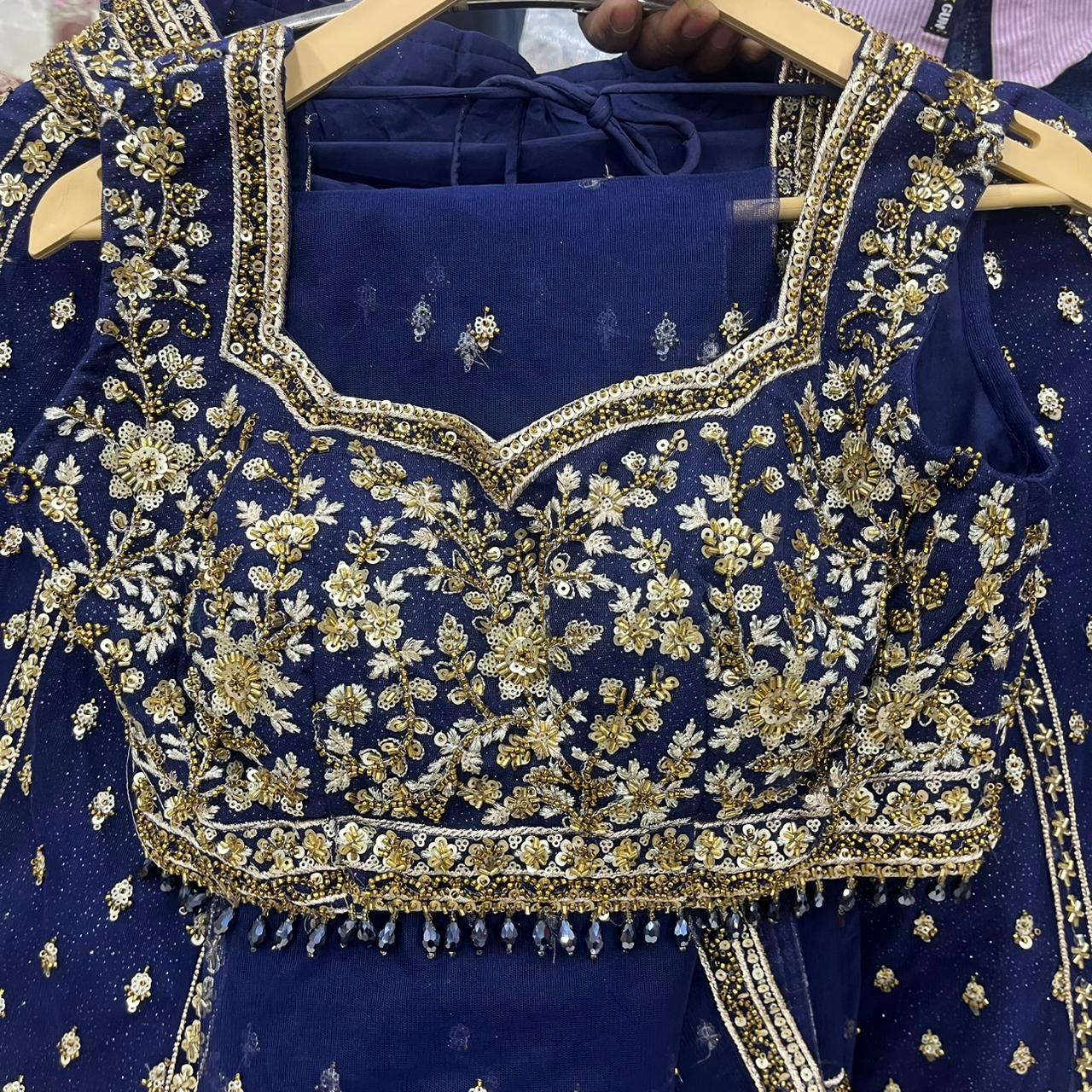 Navy Blue Crop Top Lehenga
