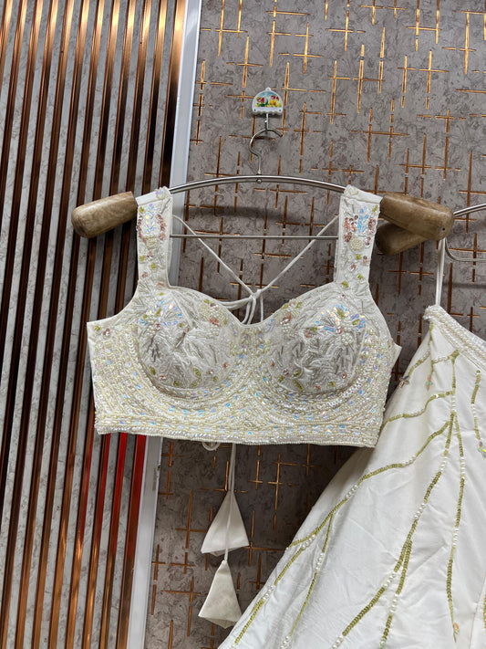 White pdp Crop Top Lehenga