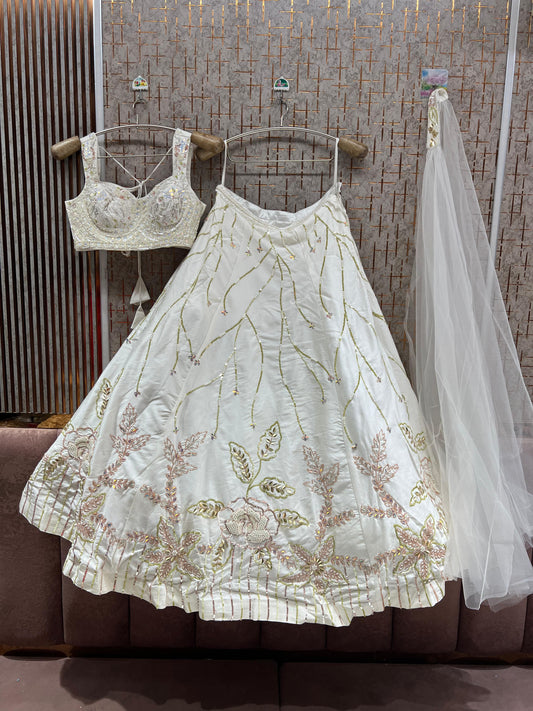 White pdp Crop Top Lehenga