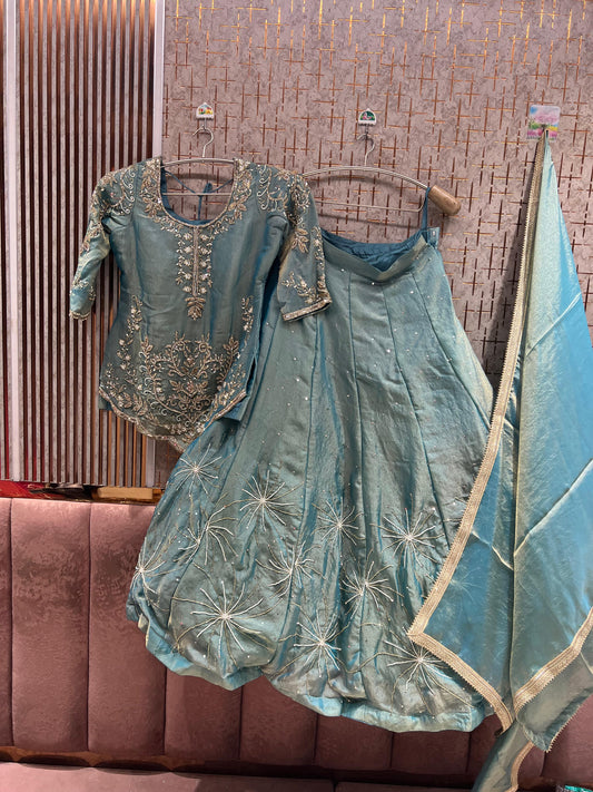 Sky Blue Crop Top Lehenga