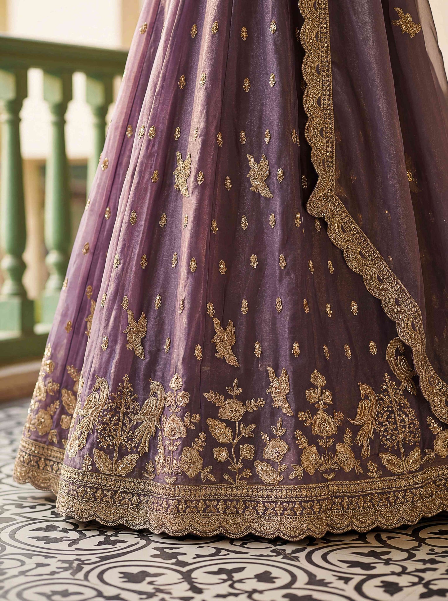 Sea Green Organza Tissue Fabric Lehenga 1247