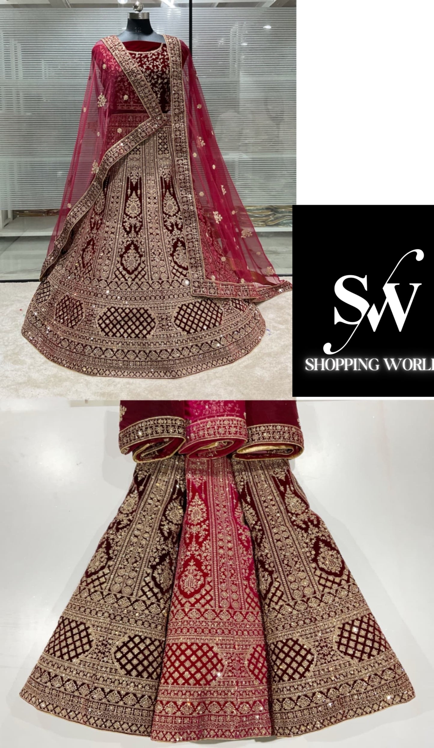 Lehenga nupcial de diseñador en color granate