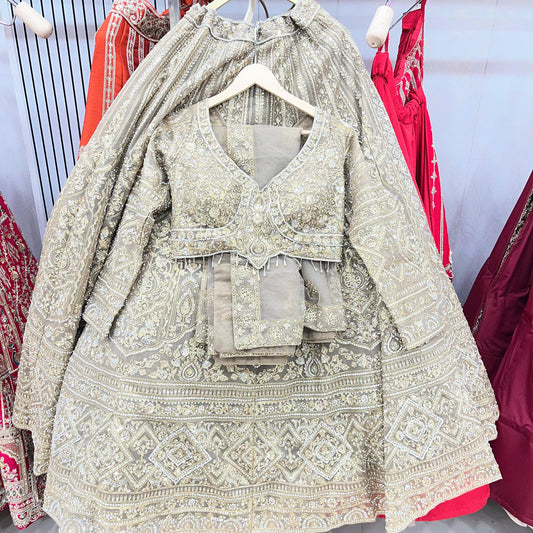 Pleasing Silver Grey crop Top Lehenga