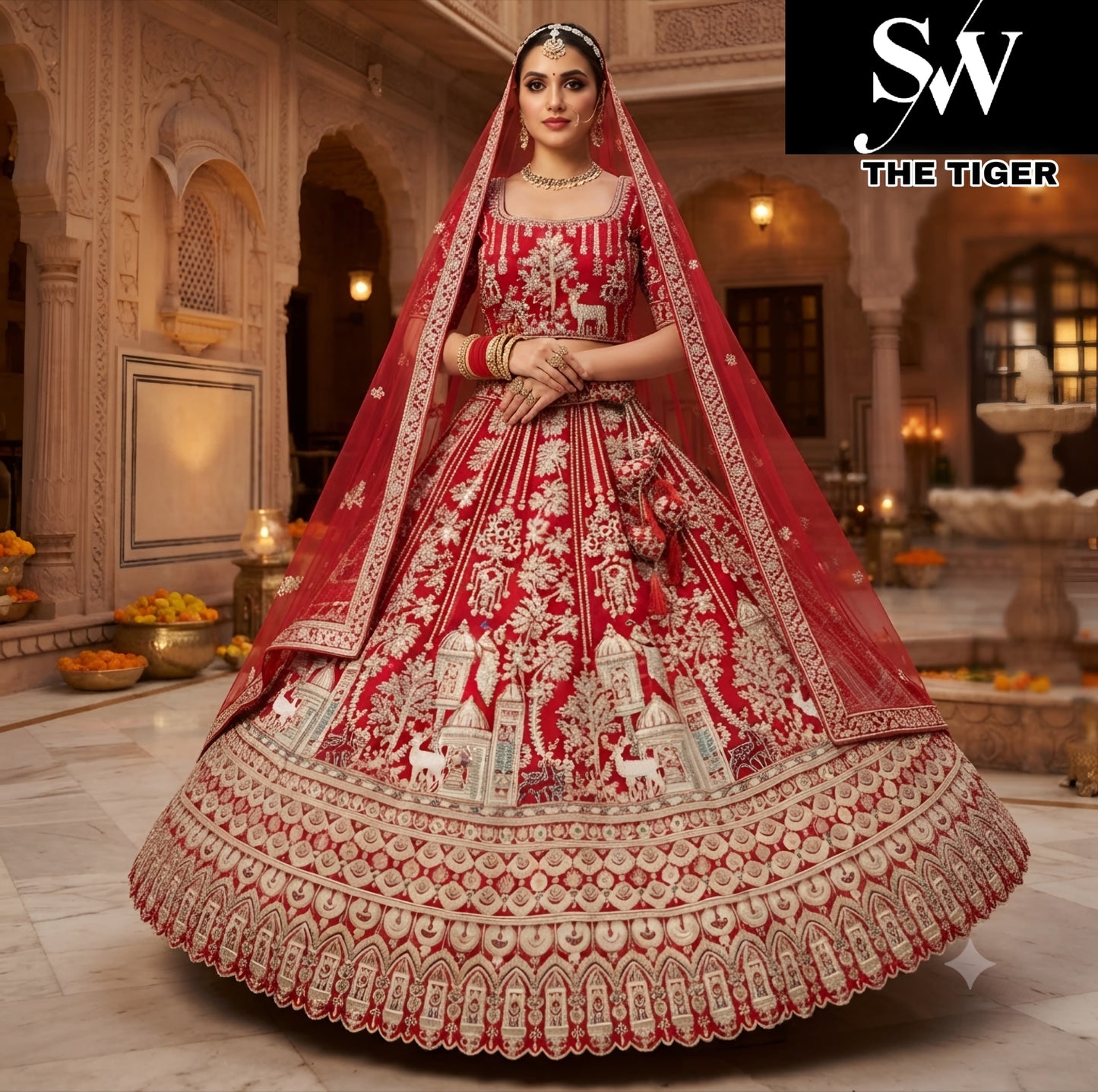Red silk bridal Lehenga