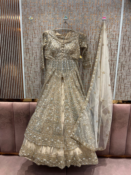 Golden long Dress Farshi Garara Dress Special