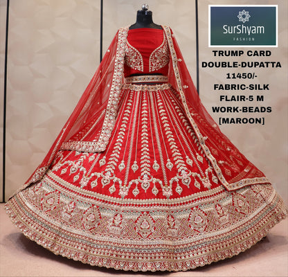 Maroon silk double dupatta bridal Lehenga