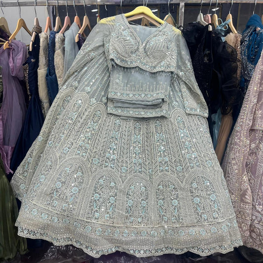 Silver Grey Crop Top Lehenga