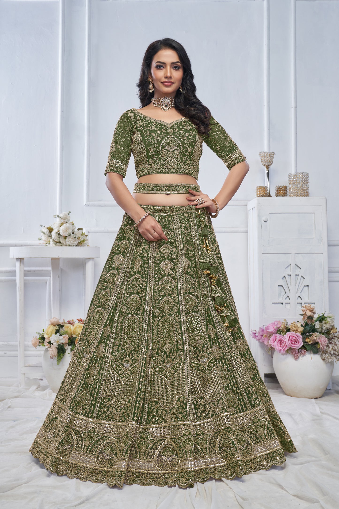 Designer green lehenga