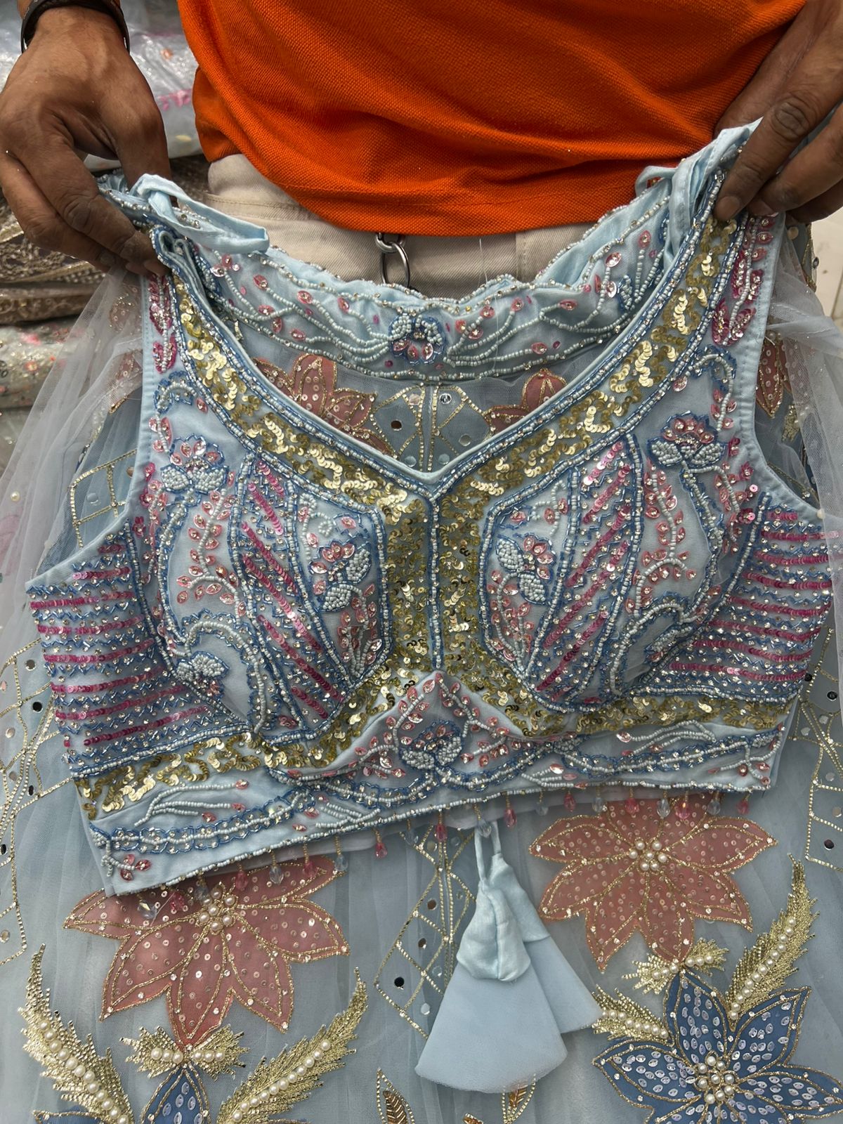 Sky Blue Pdp crop top Lehenga