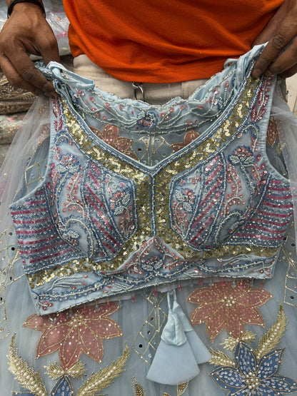 Sky Blue Pdp crop top Lehenga