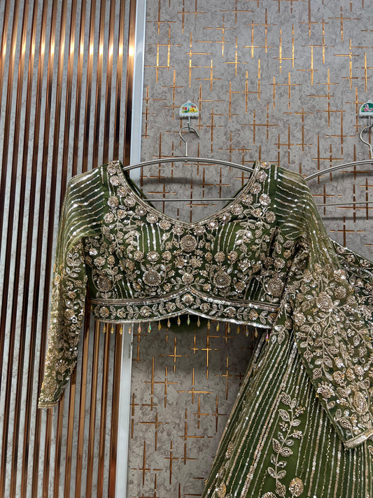 Pista Green Crop Top Lehenga