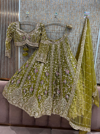 Baby pink peacock Crop Top Lehenga