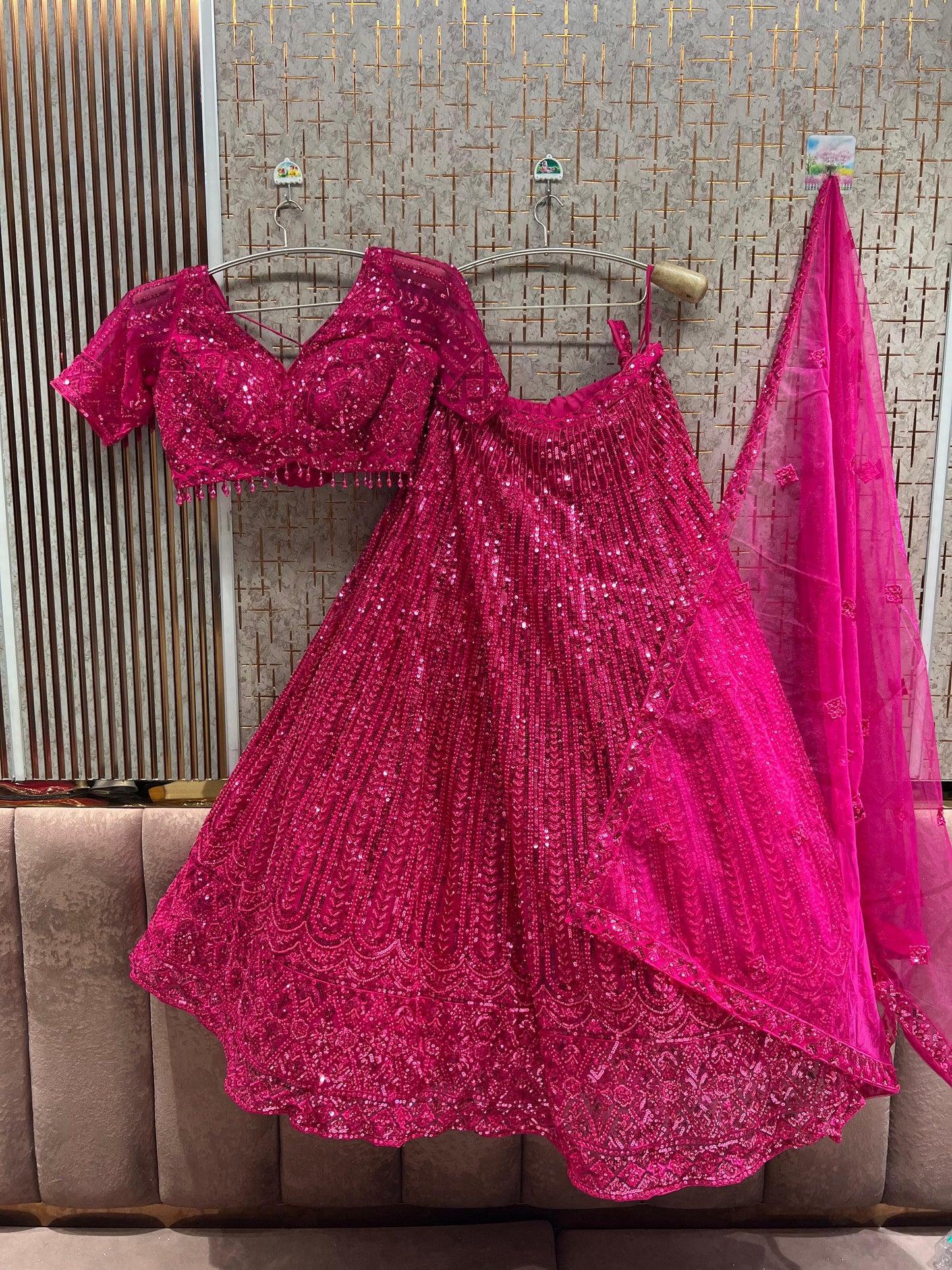 Hot Pink On pink Monotone Crop Top Lehenga